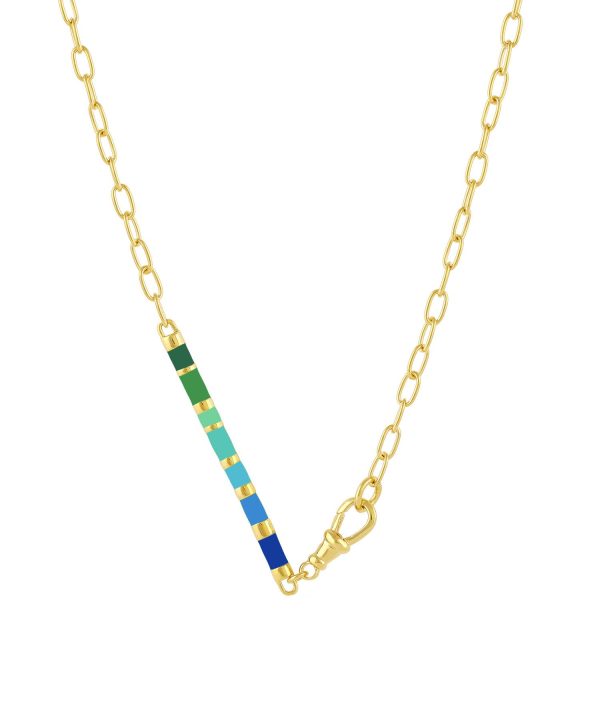 Blue/Green Barrel Chain Necklace