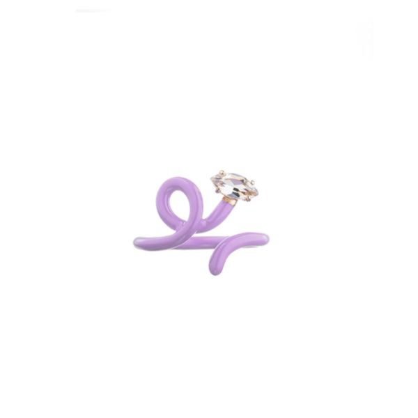 Baby Vine Tendril Pinky Ring in Lavender Enamel with Rock Crystal