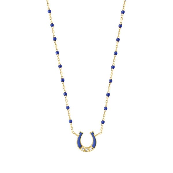16.5″ Mini Diamond Horseshoe Necklace in Lapis