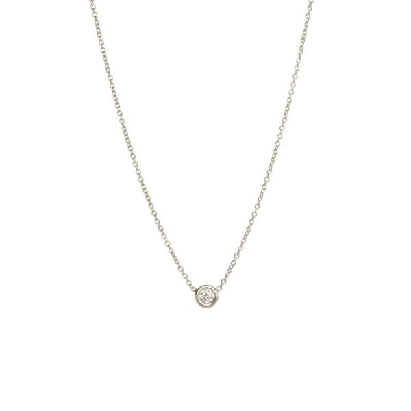 14K White Gold Single Floating Diamond Bezel Necklace