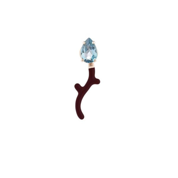 Foxy Earring in Cherry Chocolate Enamel with Blue Topaz (Single)