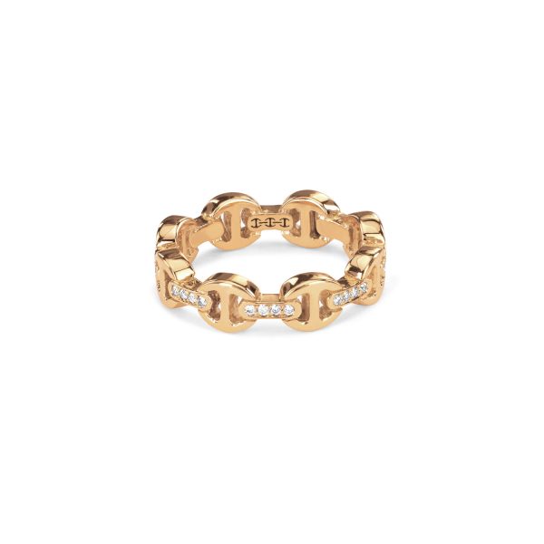 Dame Tri-Link Ring with Diamond Bridges in Yellow Gold