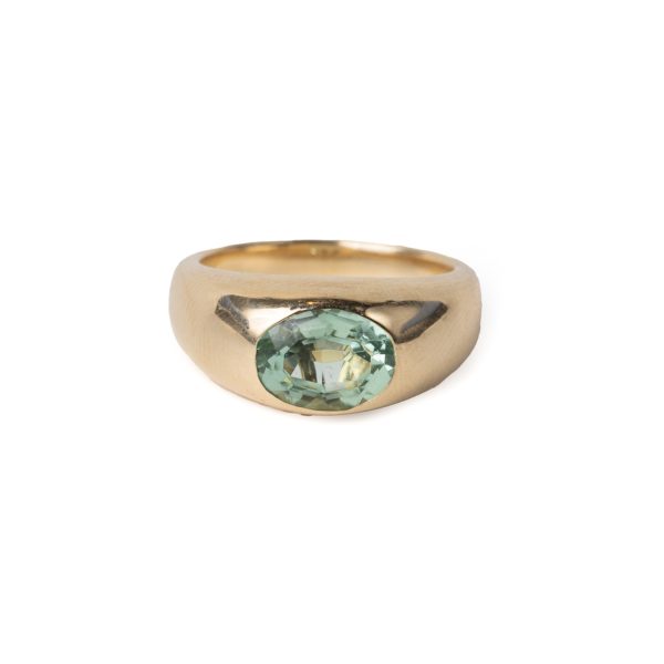 Light Green Oval Tourmaline Dome Ring in 14K Yellow Gold