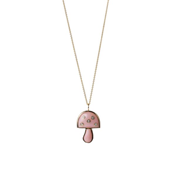 Mini Mushroom Pendant in Pink Opal with Diamonds