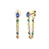 Blue Sapphire with Multicolored Fine Gemstone Loop Earrings