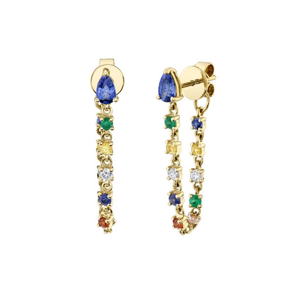 Blue Sapphire with Multicolored Fine Gemstone Loop Earrings (Pair)