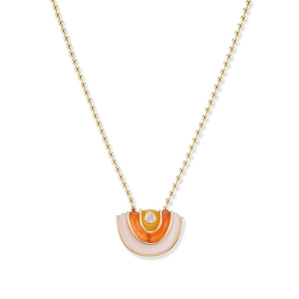 Small Marianne Necklace in Pink Opal, Carnelian and Yellow Chrysoprase