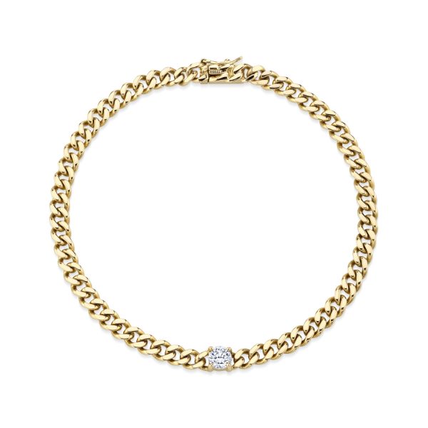 Small Cuban Link Bracelet with a Round Diamond in 18K Yellow Gold