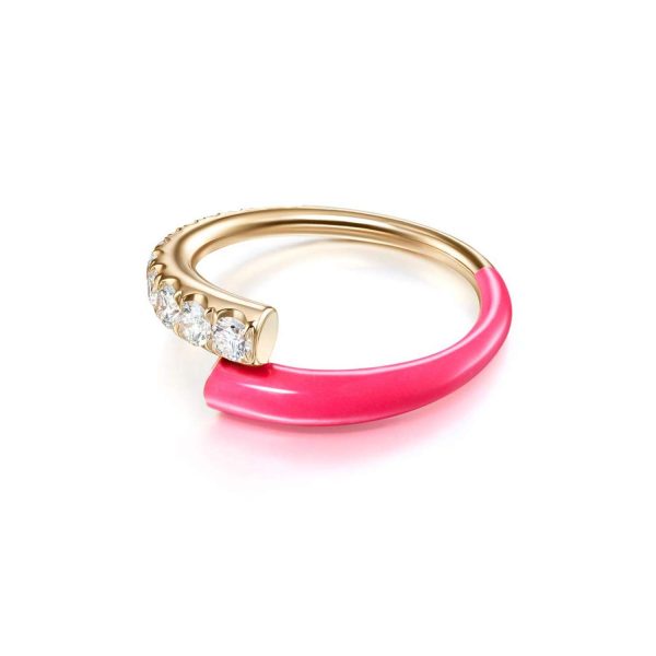 Lola Ring in 18K Rose Gold with Neon Pink Enamel and Diamonds