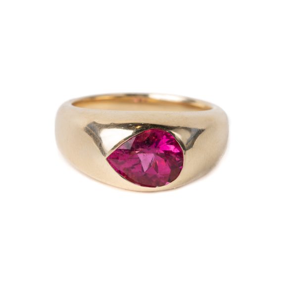 Pear Shaped Pink Tourmaline Dome Ring in 14K Yellow Gold