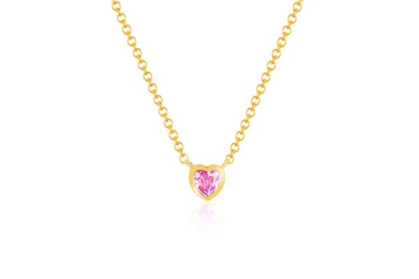 Pink Sapphire Heart Necklace in 14K Yellow Gold