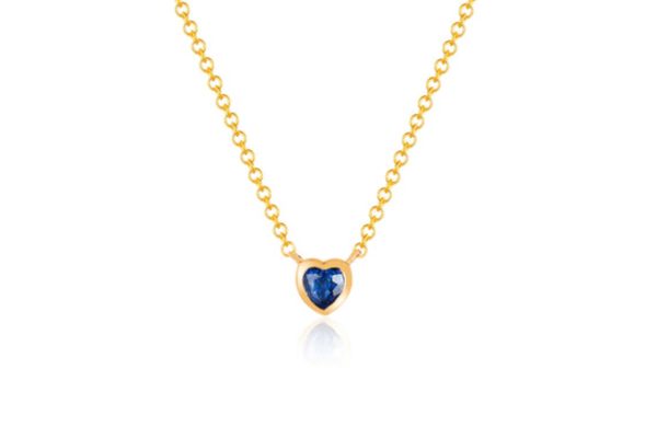 Blue Sapphire Heart Necklace in 14K Yellow Gold