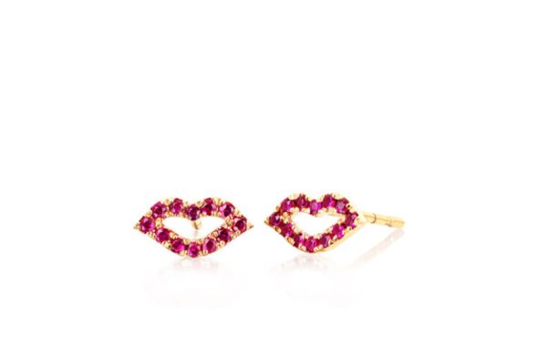 Ruby Kiss Stud Earrings in 14K Yellow Gold (Pair)