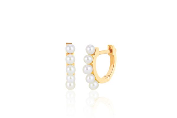 Pearl Mini Huggie Earrings in 14K Yellow Gold (Pair)