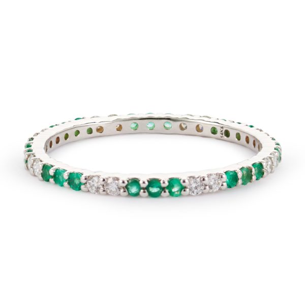 1.3mm Diamond & Emerald Shared Prong Color Block Eternity Band 14K White Gold 6