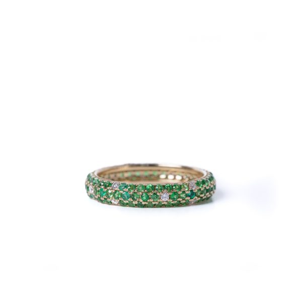 Day Dream 3 Row Pave Ring with Green Sapphires