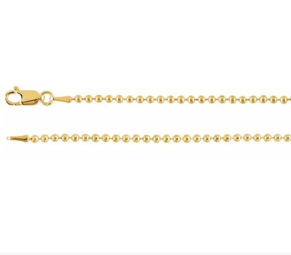 2mm Ball Chain 20 inches in 14k Yellow Gold