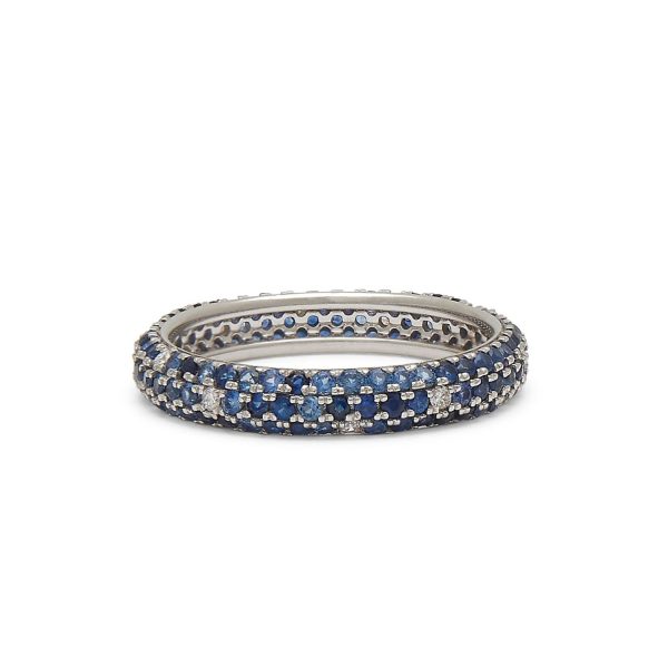 Day Dream 3 Row Ring with Blue Sapphires in 14K White Gold