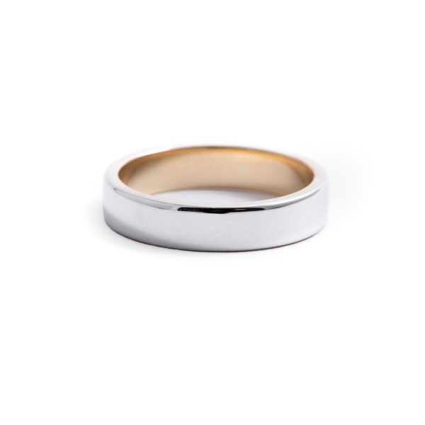 2-Toned Half Round 5mm Sleeved Band in 14K White & Yellow Gold