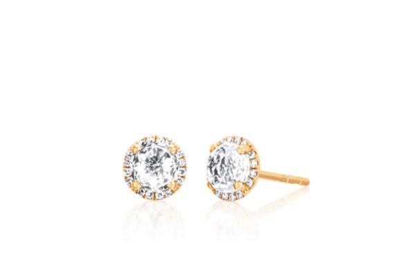 Diamond White Topaz Stud Earrings in 14K Yellow Gold (Pair)
