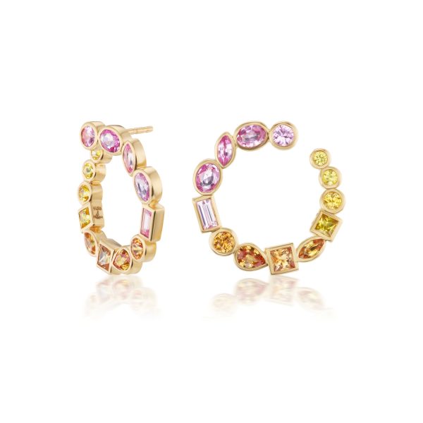 Pink Sapphire Monroe Bezel Crescent Earrings in 18K Yellow Gold