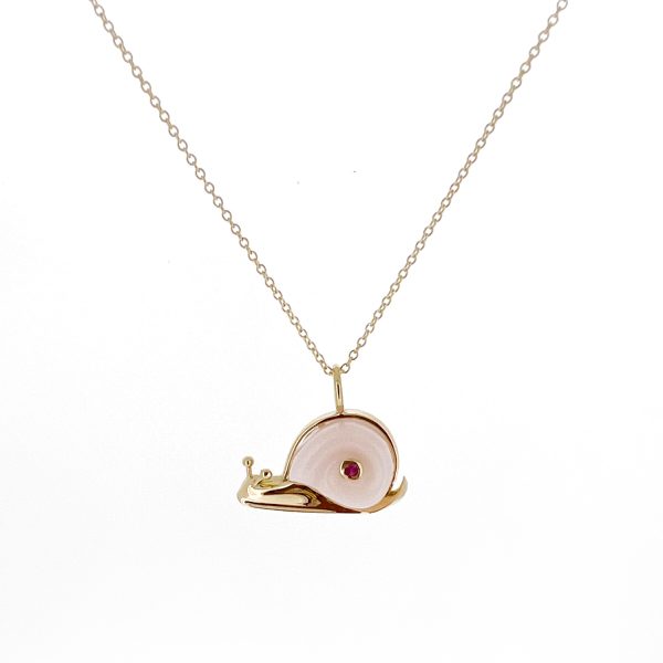 Pink Opal and Pink Sapphire Small Snail Pendant