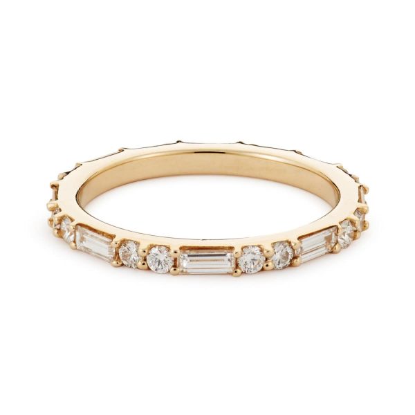 Alternating Baguette and Two Round Shared Prong Eternity Band