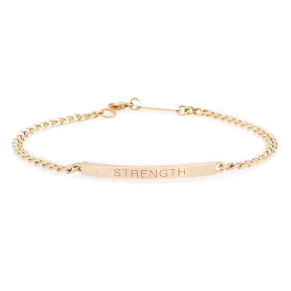 Small Curb Chain ID Bracelet With Two Diamonds in 14k Yellow Gold