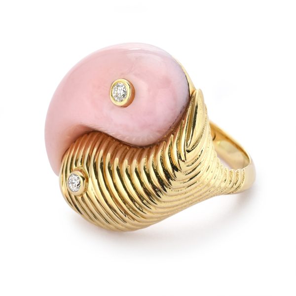Yin Yang Ring in Pink Opal