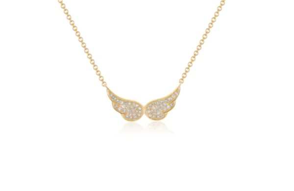 Diamond Double Angel Wing Necklace in 14K Yellow Gold