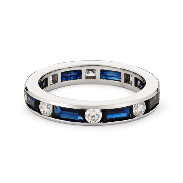 Channel Set Eternity Band with Round Diamonds and Baguette Sapphires