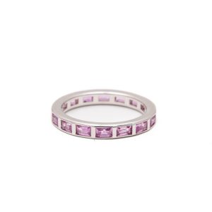 Pink Sapphire Baguette Inlay Eternity Band