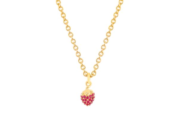 Mini Ruby Strawberry Necklace in 14K Yellow Gold