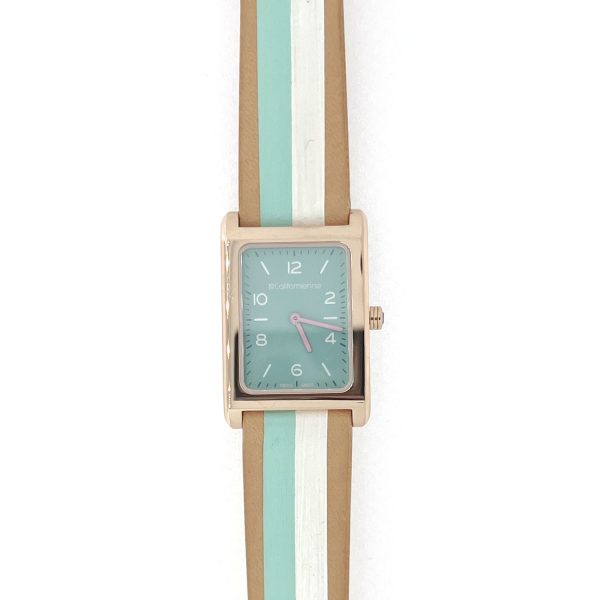 Daybreak 24mm Rose Gold Plated Watch with Light Aqua Face and Aqua and White Strap