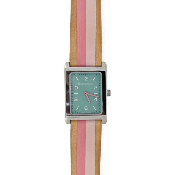 Daybreak 24mm Stainless Steel Watch with Light Aqua Face and Dark and Light Pink Strap