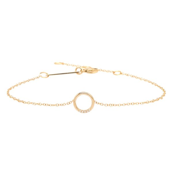 Small Circle Bracelet with 5 Diamonds in 14K Yellow Gold