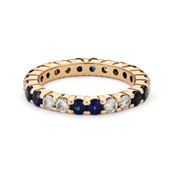 Alternating Two Diamond Two Sapphire Shared Prong Eternity Band