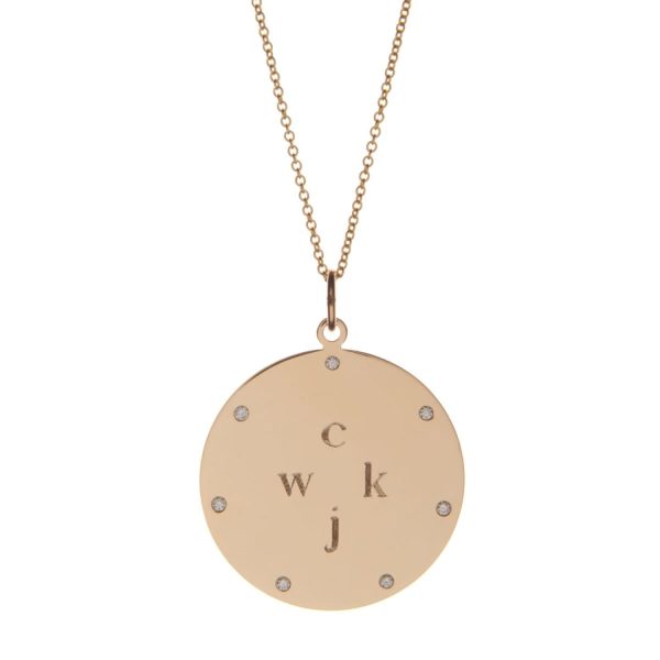 Large Engravable 30mm Disc with Diamonds in 14K Gold