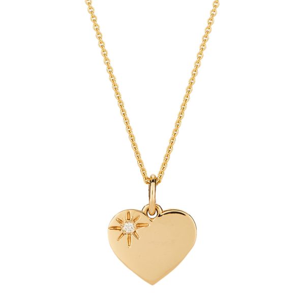 Mini Engravable Heart Charm with Star Set Diamond in 14K Gold