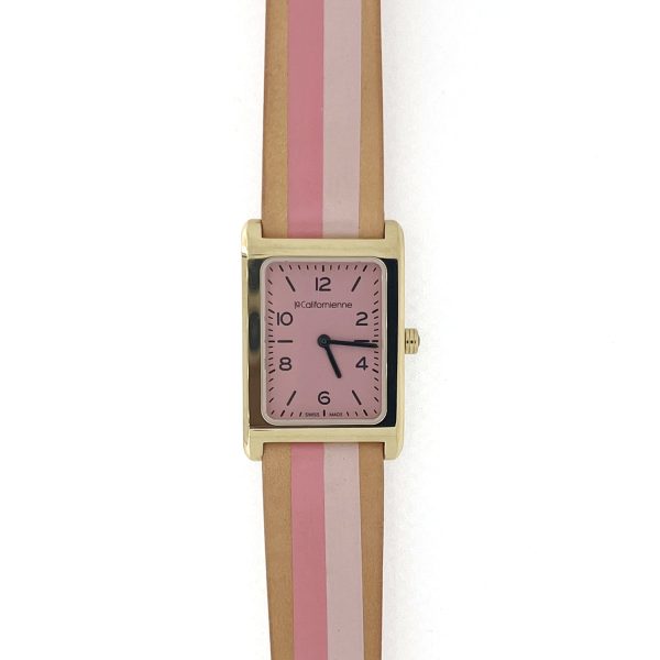 Daybreak 24mm Yellow Gold Plated Watch with Flamingo Face and Light and Dark Pink Strap