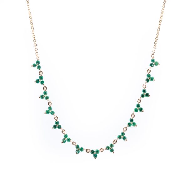 Mini Emerald Tribloom Riviera Necklace in 14K Gold