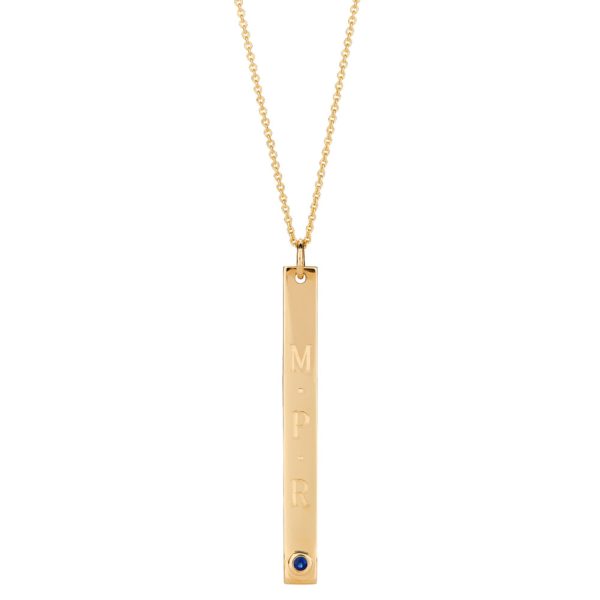 Engravable Vertical Bar Charm with Bezel-Set Sapphire in 14k Gold