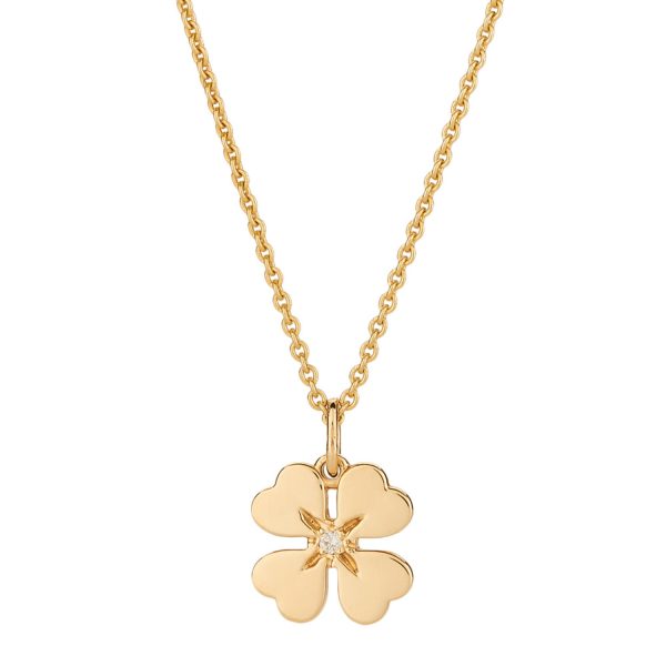 Clover Charm with Star-Set Diamond in 14K Gold