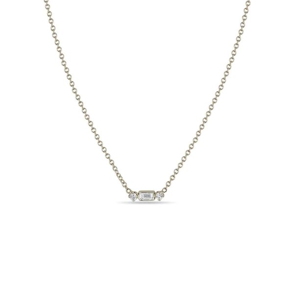 Baguette and 2 Prong Diamond Necklace in 14K White Gold