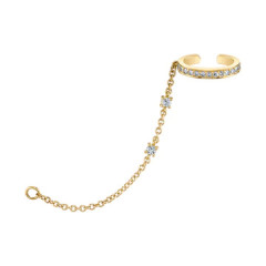 Single Row Diamond Ear Cuff with Diamond Chain in 18k Yellow Gold