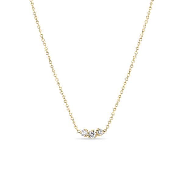 Mixed Triple Prong Curve Diamond Necklace in 14K Yellow Gold