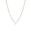 Small Square Oval Link Chain Necklace with a Dangling Diamond in 14K Yellow Gold