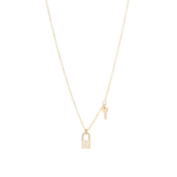Pavé Diamond Lock and Key Charm Necklace in 14K Yellow Gold