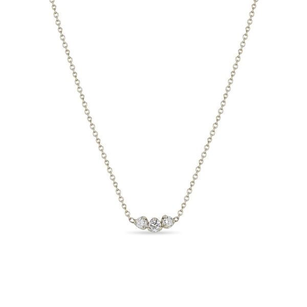 Mixed Triple Prong Curve Diamond Necklace in 14K White Gold