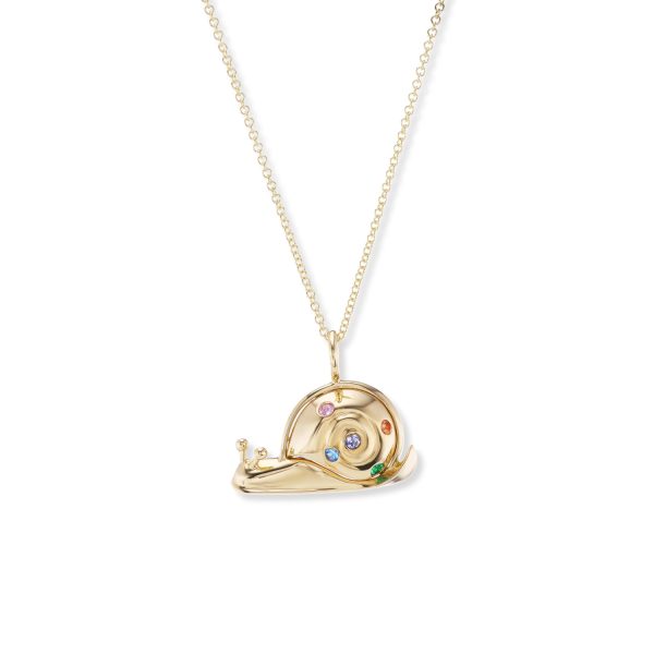 Small Snail Pendant with Multi Sapphires in 18K Yellow Gold